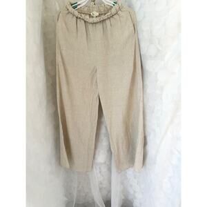 100% LINEN Women's medium Beige WIDE leg pull on pants Luxury “a. REN “ elastic